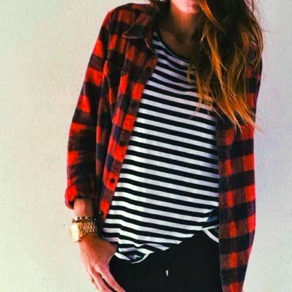 [Hollister] Black White Buffalo Plaid Flannel